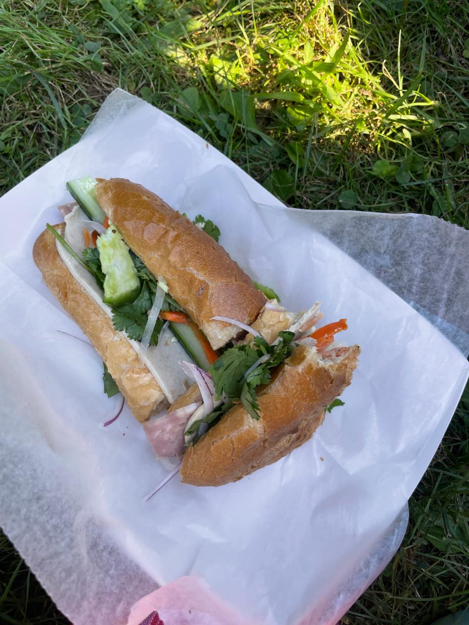 A Banh Mi sandwich from Teddi's Asian Cuisine food truck.