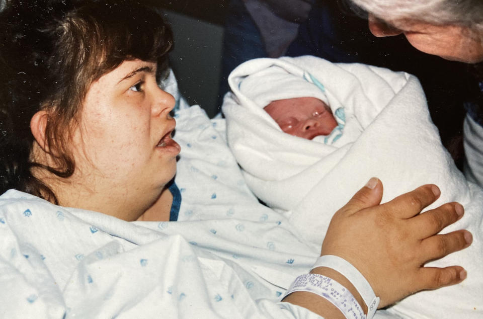 Lisa Newtop and her son, Nic, just moments after he was born in 1996. (Courtesy of Patti White)