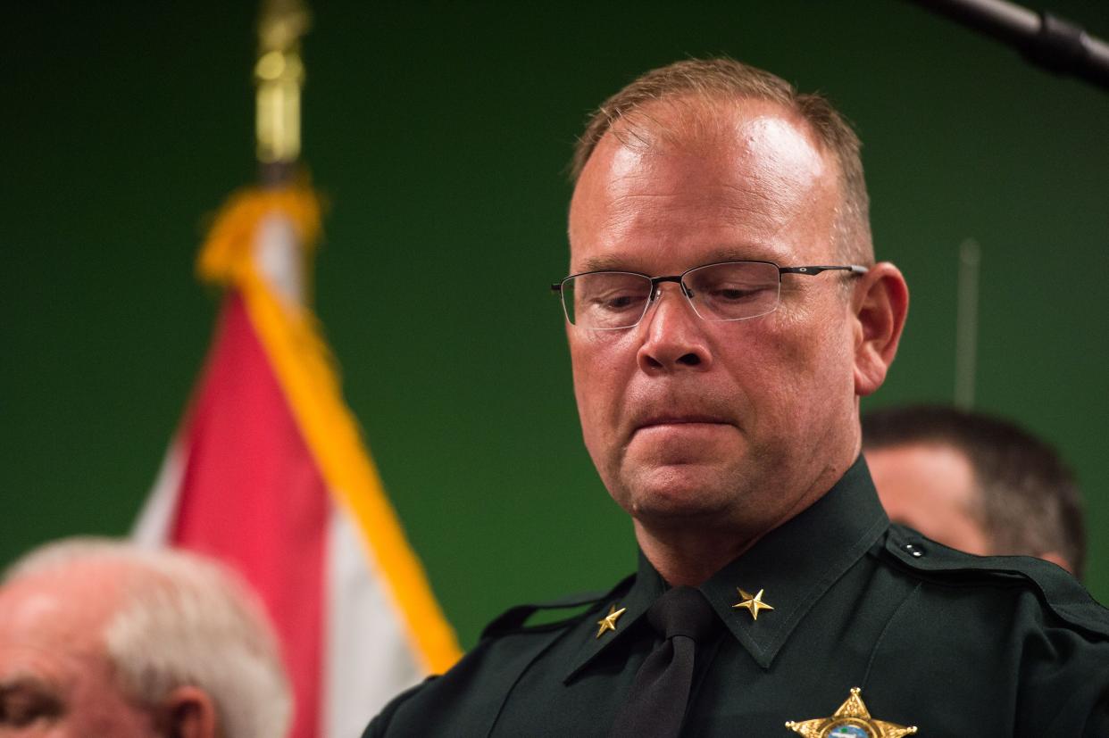 Highlands County Sheriff Paul Blackman at a 2019 press conference. He announced Tuesday, Dec. 19, 2023 a deputy involved shooting occurred in Sebring. A man died, a woman was charged with his murder and a boy is in DCF custody after witnesses said he had been burned by the adults.