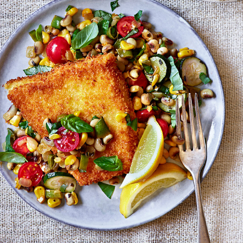 Triggerfish Schnitzel with Summer Succotash