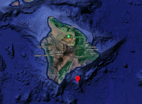 The red pin marks the summit of the Lō‘ihi seamount.