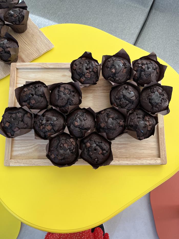 Chocolate muffins on display in the Olympic Village (PA)