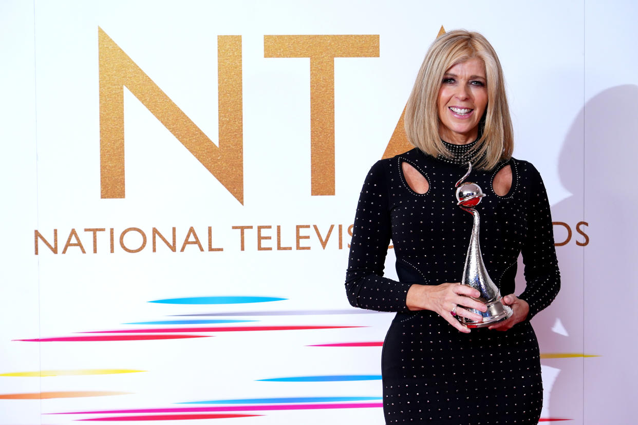 Kate Garraway in the press room after winning the Authored Documentary award for Kate Garraway: Finding Derek at the National Television Awards 2021 held at the O2 Arena, London. Picture date: Thursday September 9, 2021. (Photo by Ian West/PA Images via Getty Images)