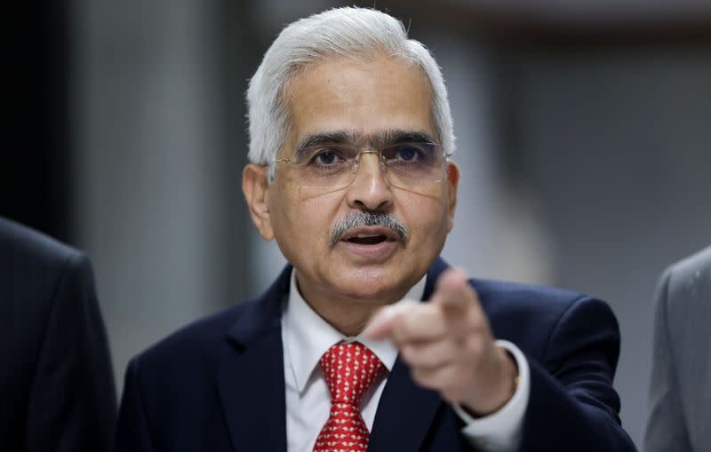 The Reserve Bank of India (RBI) Governor Shaktikanta Das arrives at a news conference in Mumbai