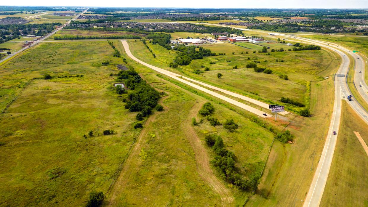 A drone shot is shown Sept. 13 of the land where JW Roth, chairman and CEO of Notes Live Inc., plans to build the new Sunset Amphitheater at Mustang Creek.