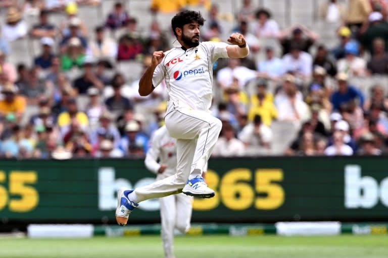 Pakistan's bowler Aamer Jamal celebrates dismissing Australia's batsman Marnus Labuschagne (William WEST)