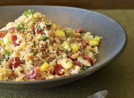The best fried rice is always made with leftover rice. This version with Jasmine rice includes ground pork, Chinese sausage and fresh pineapple. It's all cooked together with hoisin sauce and soy sauce.    <strong>Get the Recipe for <a href="http://www.huffingtonpost.com/2011/10/27/pork-and-pineapple-fried-_n_1059609.html" target="_hplink">Pork-and-Pineapple Fried Rice</a></strong>