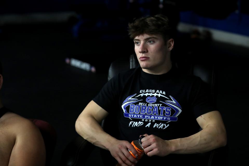 Bell County’s Daniel Thomas watches film Monday ahead of the Class 3A state title game against Christian Academy.