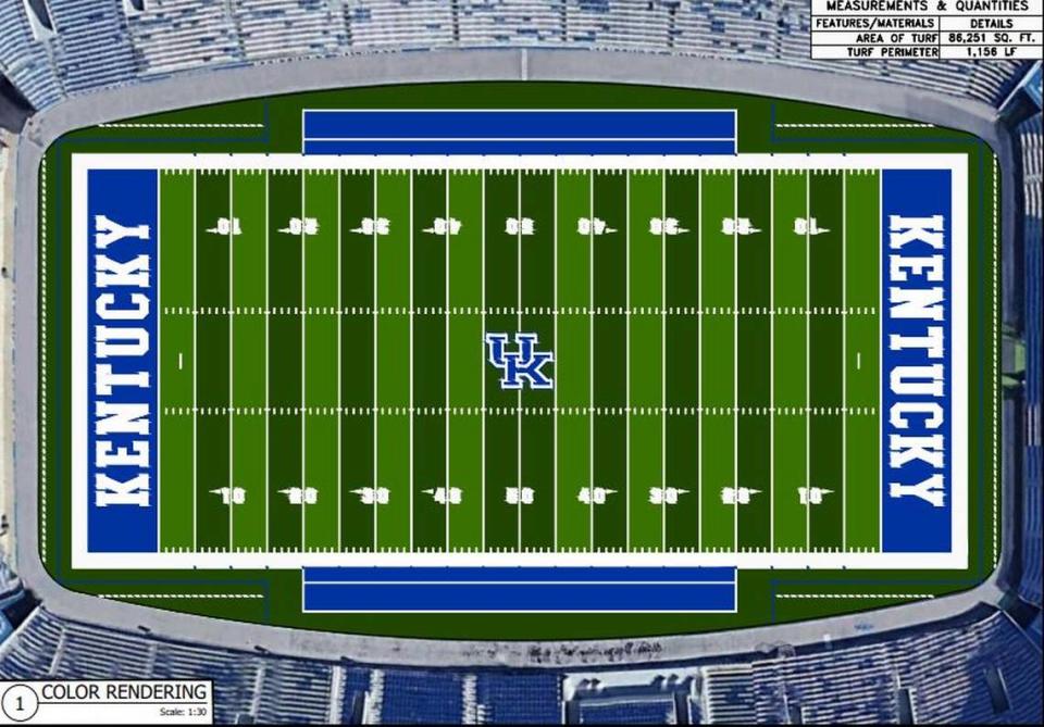 Rendering of the new artificial turf being installed at Kroger Field.