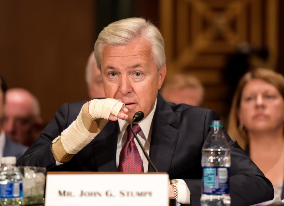 Former&nbsp;Wells Fargo chairman and CEO&nbsp;John Stumpf testified before the U.S. Senate Banking Committee on Capitol Hill last September. (Photo: Xinhua News Agency via Getty Images)