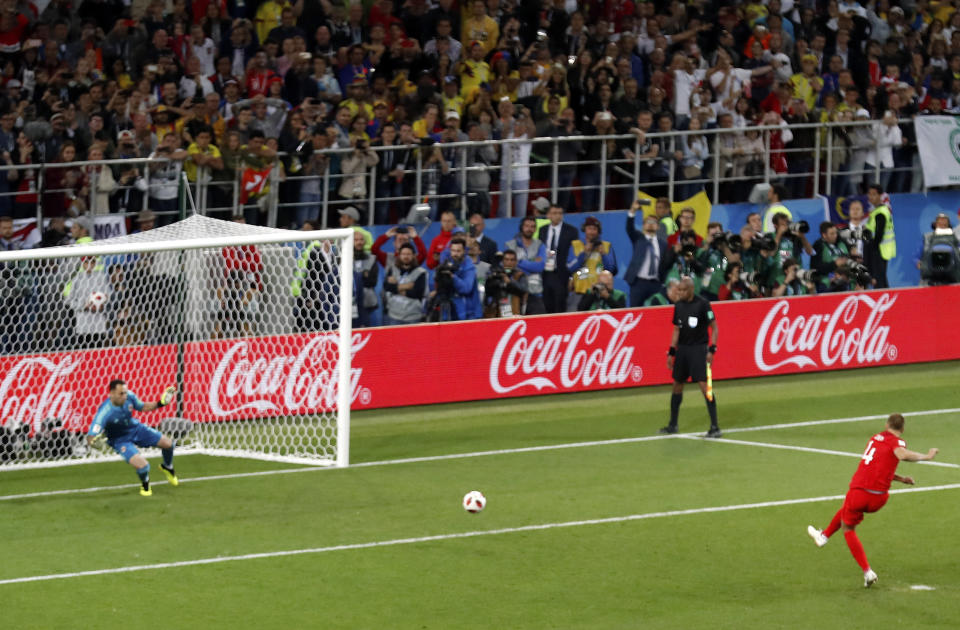 Eric Dier’s penalty shootout winner against Colombia sent fans and broadcasters into hysterics in England. (AP)