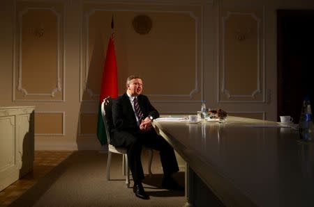 Belarussian Prime Minister Andrei Kobyakov speaks during an interview with Reuters in Minsk, Belarus, December 19, 2016. Picture taken December 19, 2016. REUTERS/Vasily Fedosenko