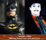 BATMAN (1989) - (Michael Keaton and Jack Nicholson) -- Best known for playing likable, mischievous goofballs, Michael Keaton seemed an odd fit for the Caped Crusader in this Tim Burton-directed blockbuster. He handled the part well enough, though it’s easy to look good when you’re sharing the screen with Jack Nicholson. Arched eyebrows, maniacal laugh, creepy grin -- Nicholson made the character his own, though he’d later make headlines for being grumpy about Heath Ledger getting cast in the role in The Dark Knight.
