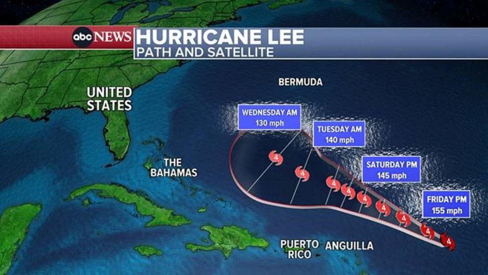 PHOTO: Hurricane Lee's path. (ABC News)