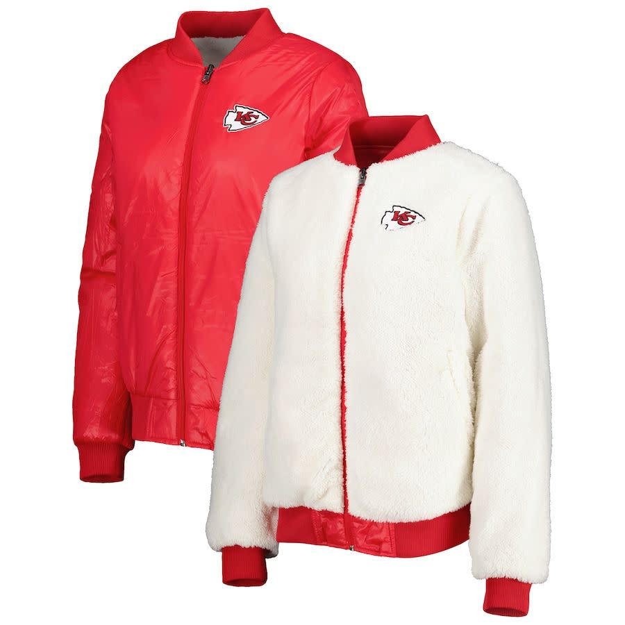 <p><a href="https://shop.chiefs.com/jackets/womens-g-iii-4her-by-carl-banks-oatmeal/red-kansas-city-chiefs-switchback-reversible-full-zip-jacket/d-25557547+f-6019047252989+z-9-1778054883?_s=GPA-ak19kv30-kcchiefs&sku=17695793&gclid=EAIaIQobChMI0e2CrMzXgQMVxfzjBx3-cAcoEAQYByABEgK9R_D_BwE" rel="nofollow noopener" target="_blank" data-ylk="slk:Shop Now;elm:context_link;itc:0;sec:content-canvas" class="link ">Shop Now</a></p><p>Kansas City Chiefs Reversible Full-Zip Jacket</p><p>chiefs.com</p><p>$114.99</p>