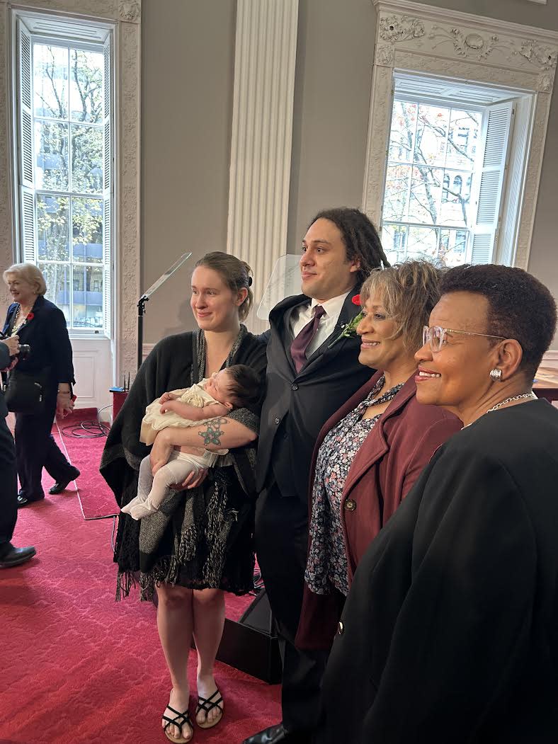 Boyer and his family with Preston MLA Twila Grosse (far right) 