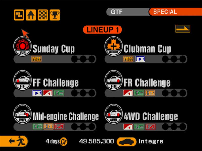 Browsing races in Gran Turismo 2 looked like this...