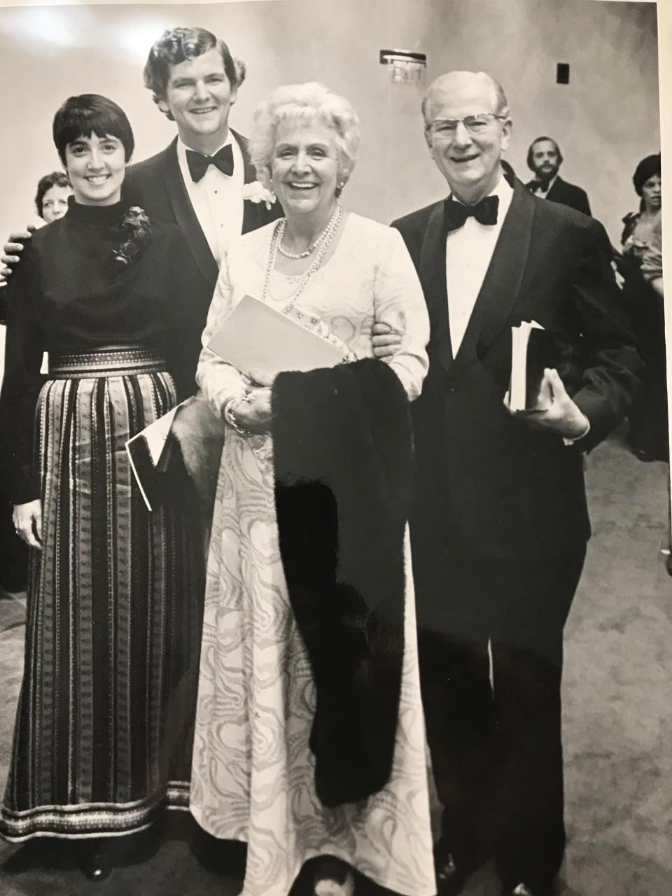 Sandy and Mark Auburn, from left, attend the gala opening of E.J. Thomas Hall in 1973 with Kay and Norm Auburn, Mark's parents.