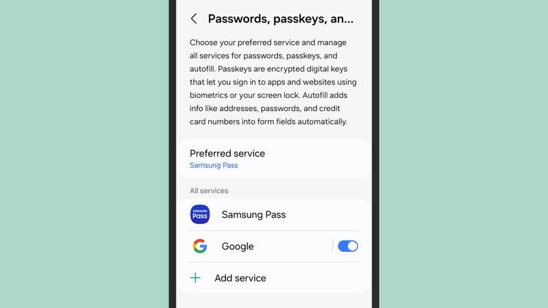 Google Password Manager competes with Samsung’s alternative on Galaxy phones. - Screenshot: Android