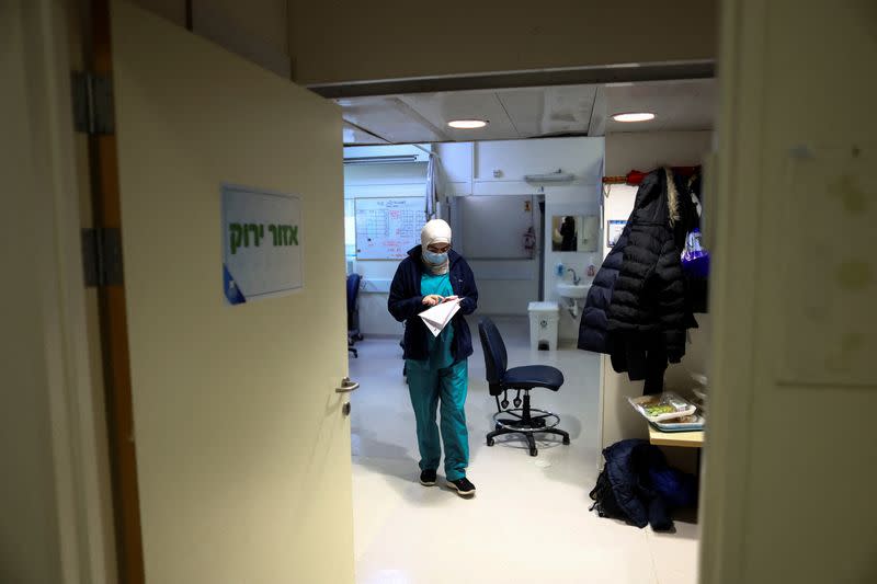 Medical staff work at the coronavirus disease (COVID-19) ward at Hadassah Ein Kerem Hospital, in Jerusalem