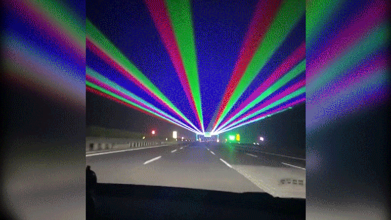Footage of lasers over a Chinese highway