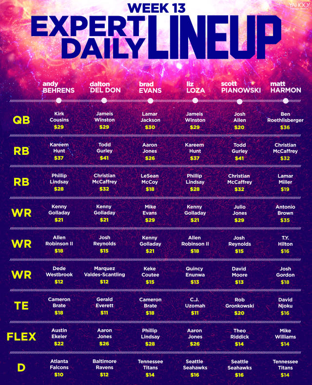 Week 13 Daily fantasy football expert lineup picks