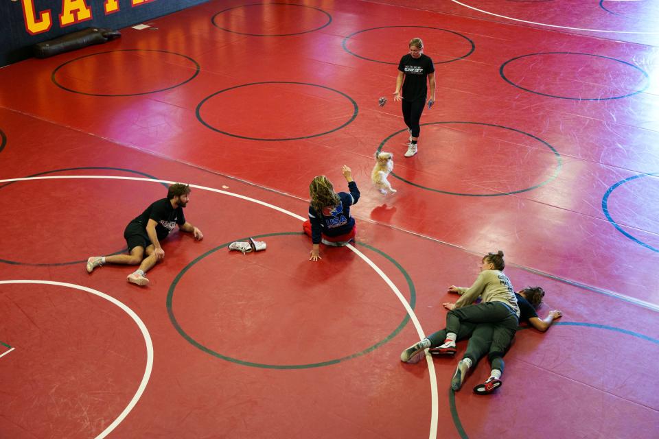 Sunkist Wrestling Club wrestlers relax after practice on July 8, 2022, in Chandler, AZ.