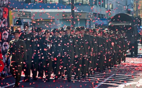 Soldiers from the Wellington Company 5/7 Battalion march to commemorate Anzac Day in Wellington in 2015 - Credit: Mark Mitchell