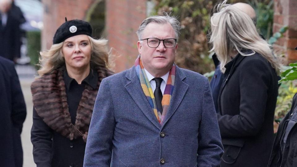 Ed Balls arriving at St Mary the Virgin Church