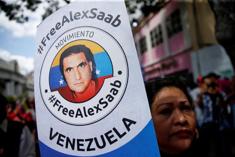 Demonstrators of the "Free Alex Saab" movement participate in a rally, in Caracas