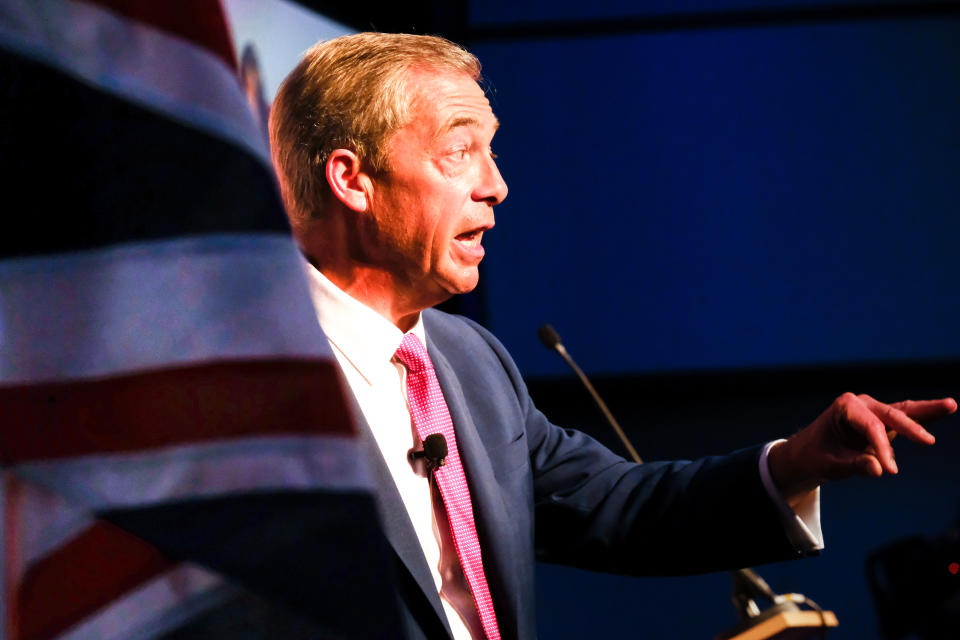 Nigel Farage at a political conference
