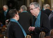 Canada's current finance minister Joe Oliver arrives for the state funeral of Canada's former finance minister Jim Flaherty at St. James Cathedral in Toronto April 16, 2014. Flaherty died less than a month after retiring as finance minister.