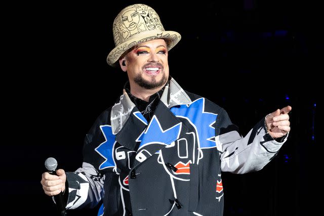 <p>Rick Kern/WireImage</p> Boy George performing in Austin in August 2023