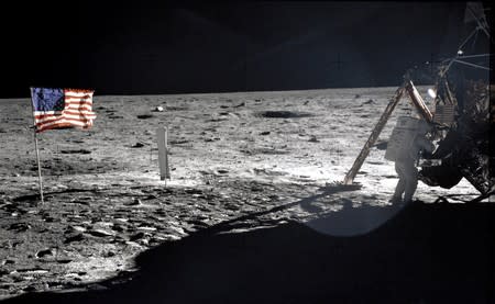 NASA file image shows Neil Armstrong on the moon next to the Lunar Module Eagle