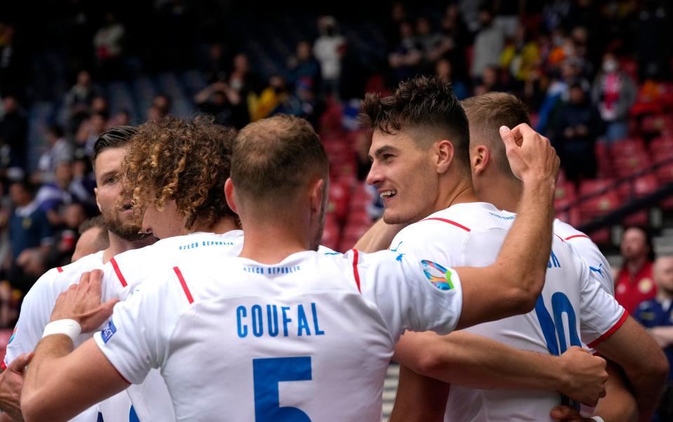 Patrik Schick of Czech Republic celebrates with team mates (Getty)