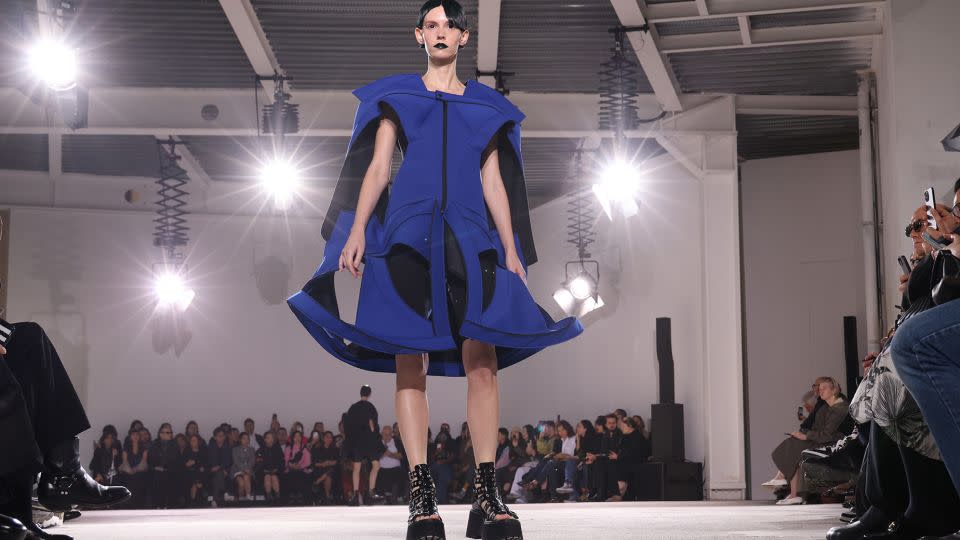 Junya Watanabe drew inspiration from architrcture this season, presenting a series of angular garments with jutting sharp edges. - Peter White/Getty Images
