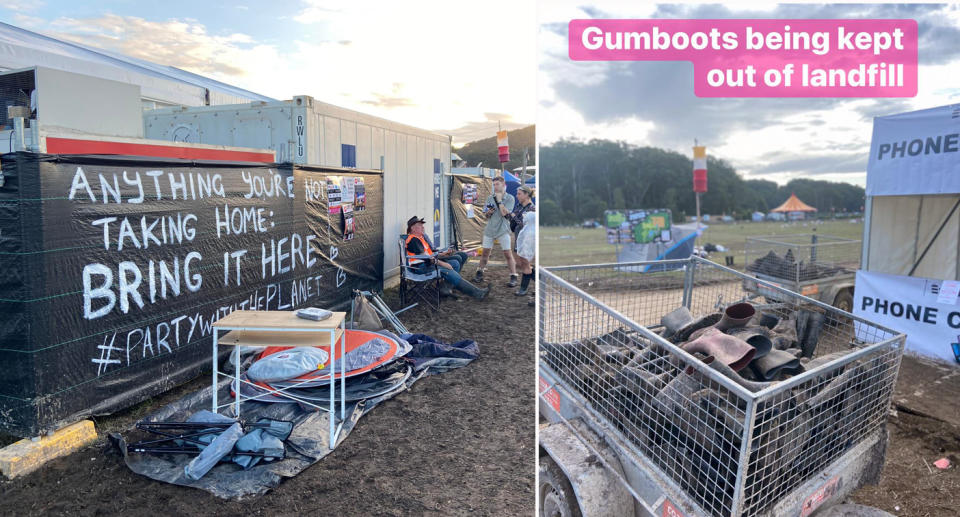 Trailer full of lost gumboots and items for collection at Splendour