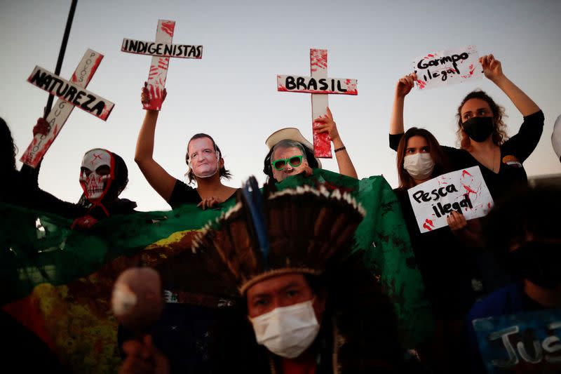 Protest against Brazilian President Jair Bolsonaro's government, Brazil's National Indian Foundation (FUNAI)'s President Marcelo Augusto Xavier da Silva and to demand justice for journalist Dom Phillips and indigenous expert Bruno Pereira