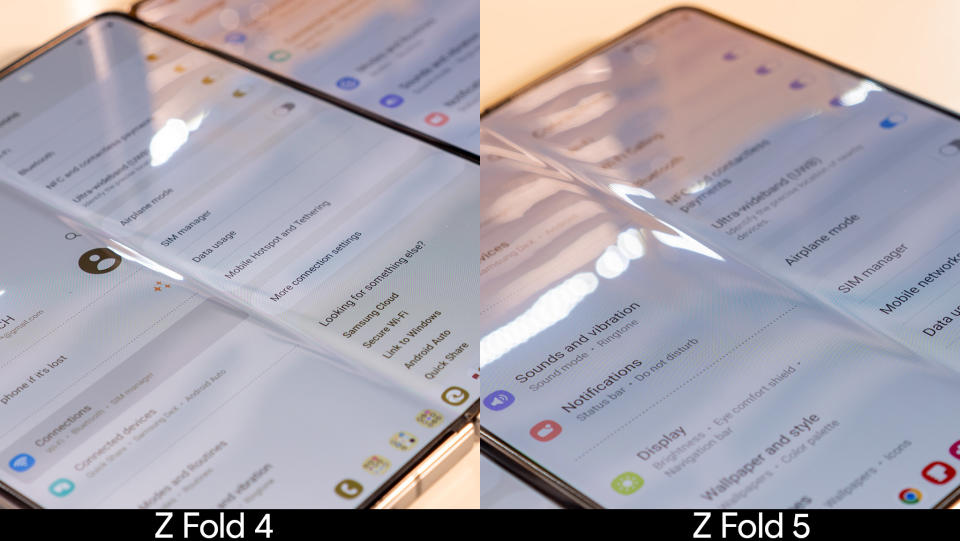 Comparing the display crease between the Samsung Galaxy Z Fold 4 and Fold 5