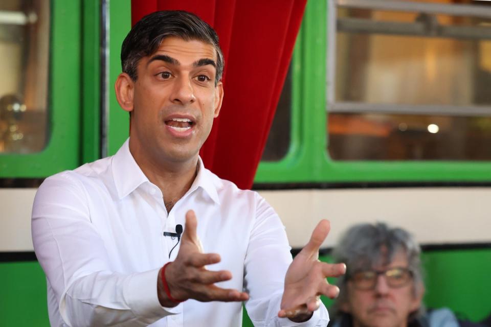 Rishi Sunak visited Leigh-on-Sea in Essex on Monday, and dismissed the importance of the latest poll (PA)