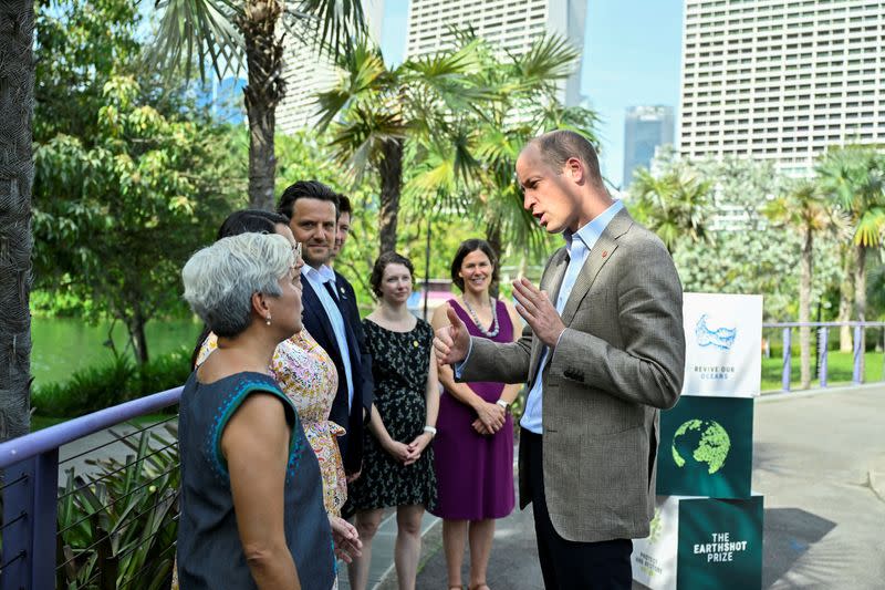 Britain's Prince William meets the 2023 Earthshot Prize Finalists at the base of the Supertrees in Gardens by the Bay in Singapore