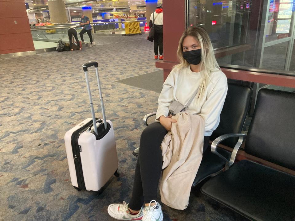 Gretta Robinson of Twin Falls, Idaho, learned about the updated mask rules after arriving in Las Vegas at Harry Reid International Airport on April 18.