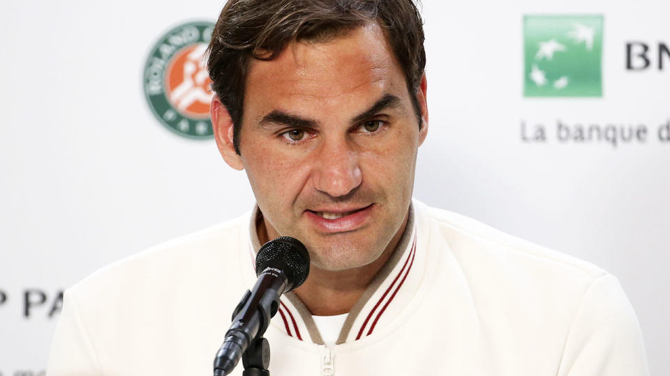 Roger Federer, pictured here speaking to the media at the French Open in 2019.