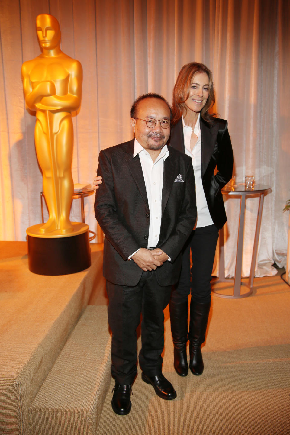 Rithy Panh, a Cambodian film director of Oscar-nominated foreign language film "The Missing Picture," and film director Kathryn Bigelow seen at 86th Academy Awards - Foreign Language Film Award Reception, on Thursday, Feb. 28, 2014 in Los Angeles, Calif. (Photo by Annie I. Bang /Invision/AP)