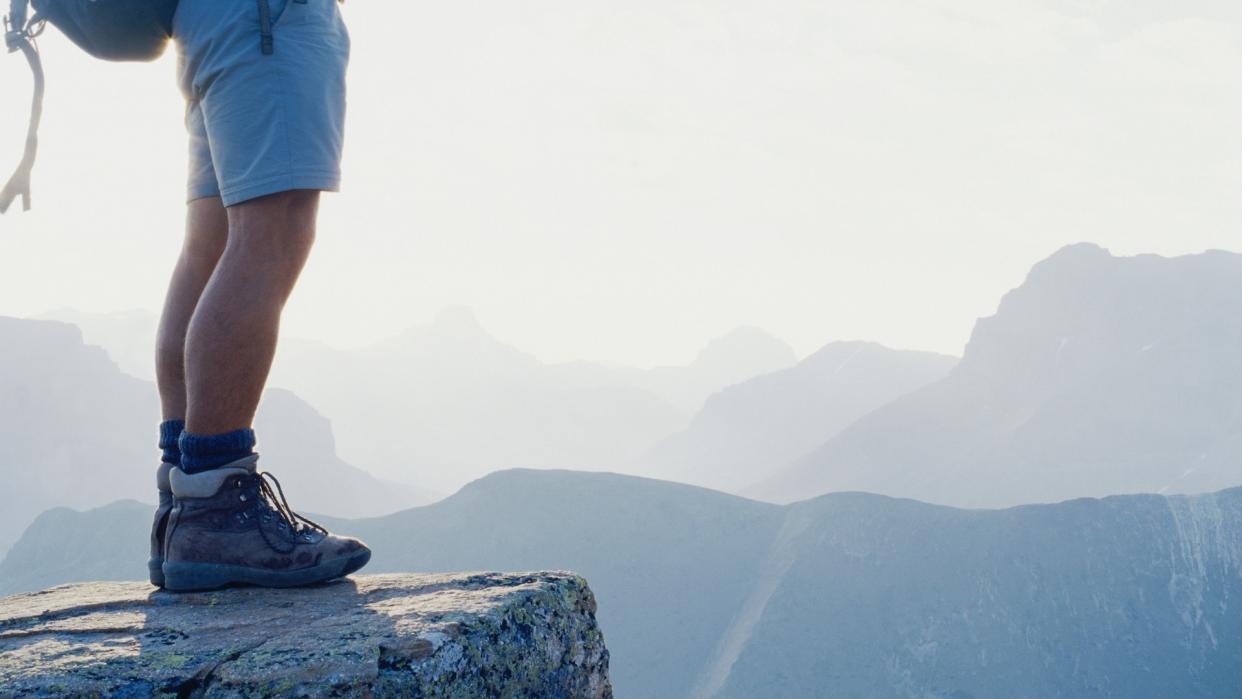  Hiker's feet and legs. 