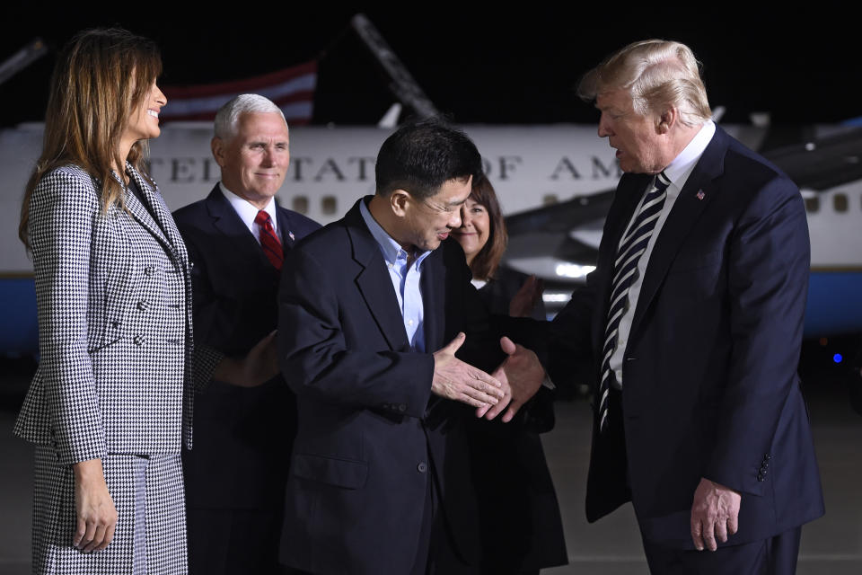 Trump welcomes home 3 U.S. detainees freed by North Korea