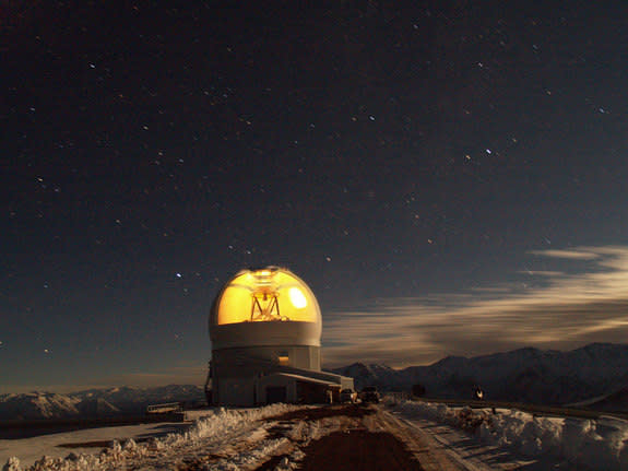 A time exposure view of the SOAR telescope observing at Cerro Pachon in Chile.