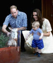 <p>On the royal couple’s first overseas engagement with their son, Prince George was introduced to a bilby also named George. For the adorable meeting, the tot wore a striped shirt and matching shorts by <a rel="nofollow noopener" href="https://www.rachelriley.co.uk/product/940/Boys/Clothing/Shorts" target="_blank" data-ylk="slk:Rachel Riley;elm:context_link;itc:0;sec:content-canvas" class="link ">Rachel Riley</a> (£39). <em>[Photo: Getty]</em> </p>