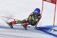 United States' Mikaela Shiffrin competes in an alpine ski, women's World Cup giant slalom, in Lienz, Austria, Saturday, Dec. 28, 2019. (AP Photo/Piermarco Tacca)