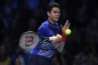 Britain Tennis - Barclays ATP World Tour Finals - O2 Arena, London - 15/11/16 Canada's Milos Raonic in action during his round robin match with Serbia's Novak Djokovic Action Images via Reuters / Tony O'Brien Livepic